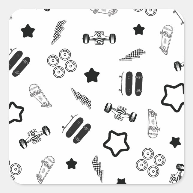 Black and White Skateboarding Square Stickers (Front)