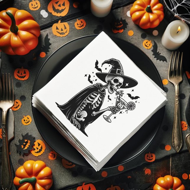 Black and White Skeleton Halloween Cocktail Party Napkin (Black and White Skeleton Halloween Cocktail Party Napkins)