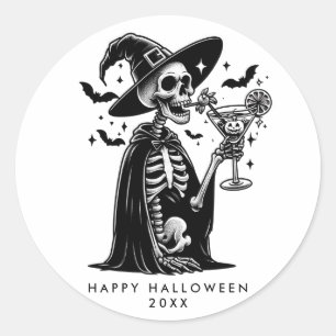 Black and White Skeleton Halloween Party Classic Round Sticker