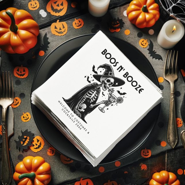 Black and White Skeleton Halloween Party Napkin (Black and White Skeleton Halloween Party Napkins)
