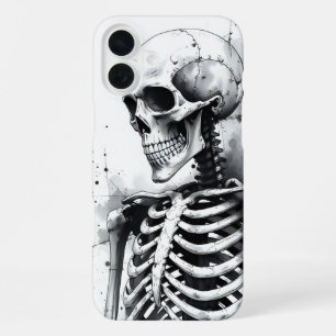 Black and white skeleton iPhone 16 plus case