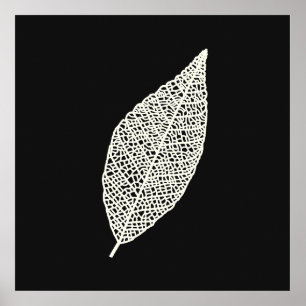 Black and White Skeleton Leaf line art  Poster