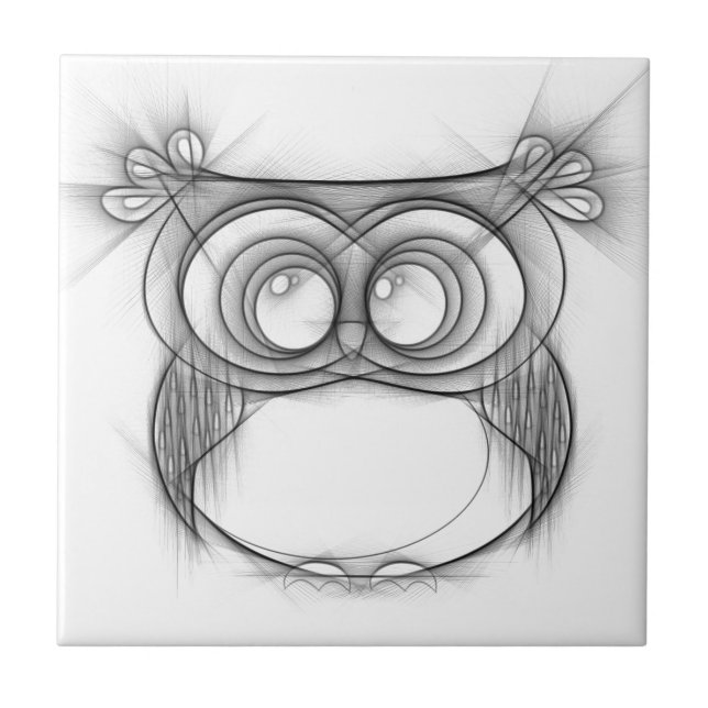 Black and White Sketch of Owl Ceramic Tile (Front)
