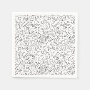 Black and white sketched flower doodles napkins