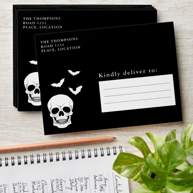 Black And White Skull And Bats Halloween Envelope (Stacked)