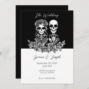 Black and white Skull couple Wedding Invitation