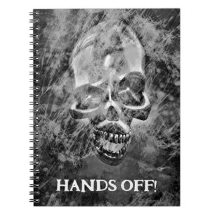Black and white skull design. Hands Off! Notebook