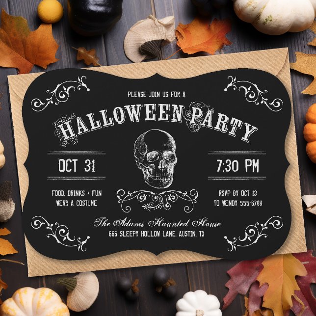 Black and White Skull Halloween Costume Party Invitation (Creator Uploaded)