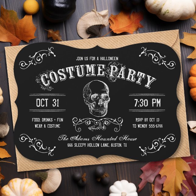 Black and White Skull Halloween Costume Party Invitation (Creator Uploaded)