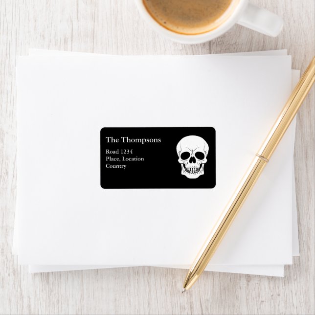 Black And White Skull Head Creepy Halloween Label (Insitu)