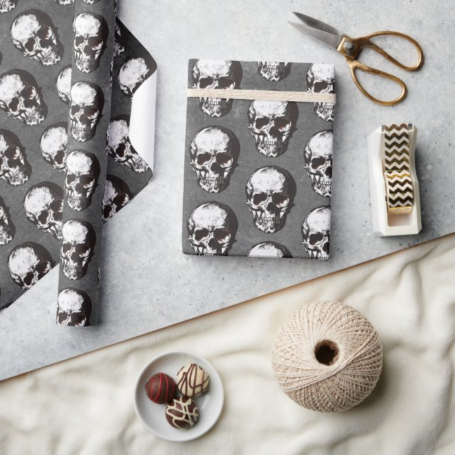 Black and White Skull Pattern Halloween Wrapping P Paper (Crafts)
