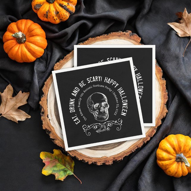 Black and White Skull Personalised Halloween Party Napkin (Creator Uploaded)