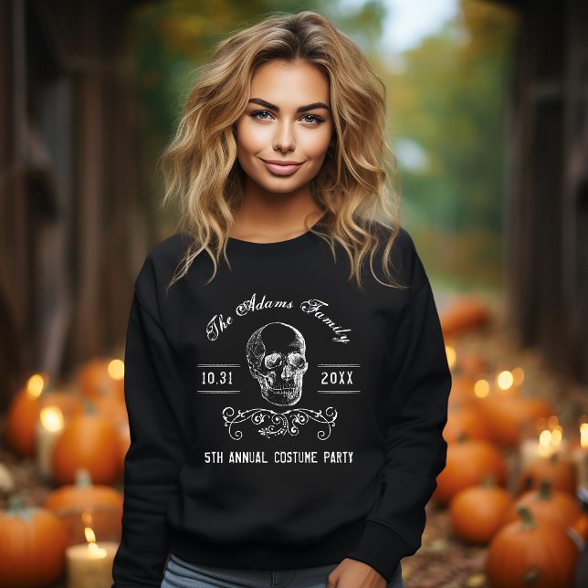 Black and White Skull Personalised Halloween Party Sweatshirt (Creator Uploaded)