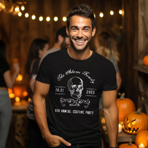 Black and White Skull Personalised Halloween Party T-Shirt