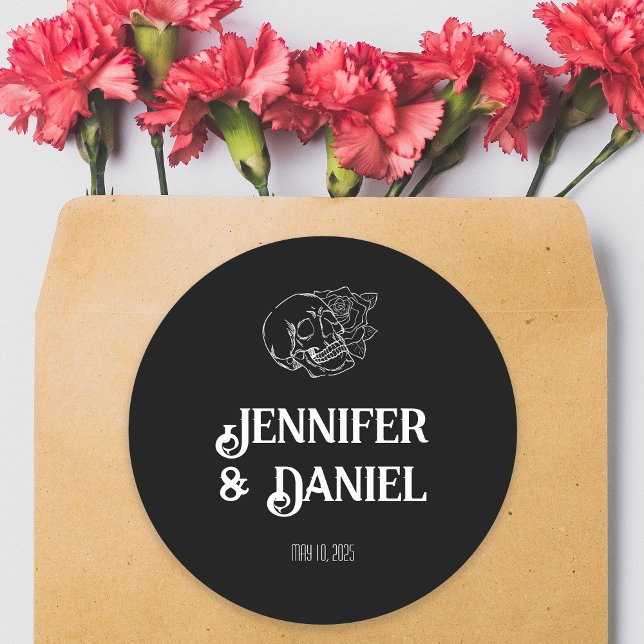 Black and White Skull Tattoo Wedding Classic Round Sticker (Black and White Skull Tattoo Wedding Classic Round Sticker)