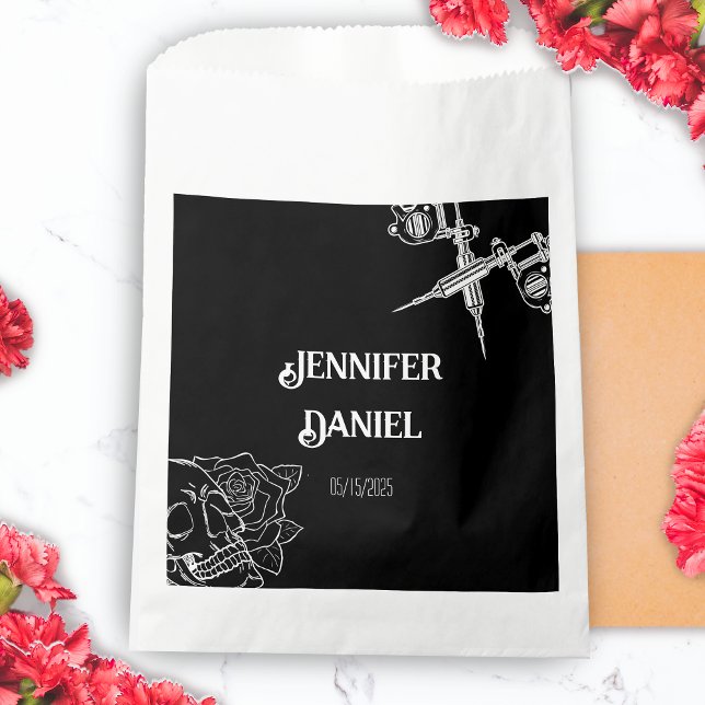 Black and White Skull Tattoo Wedding Favour Bag (Black and White Skull Tattoo Wedding Favor Bag)