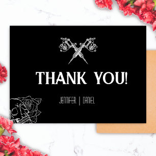 Black and White Skull Tattoo Wedding Thank You Card