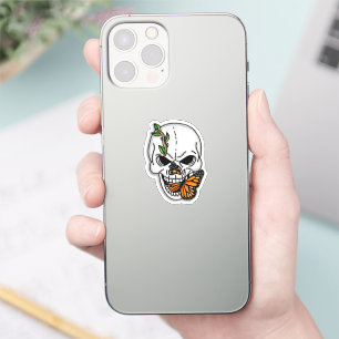 Black and White Skull with Monarch Butterfly   
