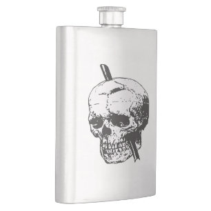 Black and White Skull With Tamping Iron Vector Hip Flask