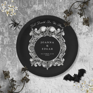 Black And White Skulls Gothic Wedding Paper Plate