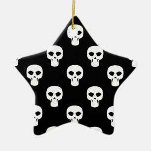 Black and White Skulls Pattern Ceramic Tree Decoration