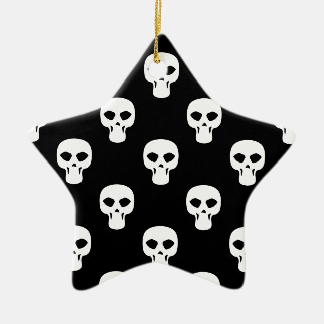 Black and White Skulls Pattern Ceramic Tree Decoration (Front)