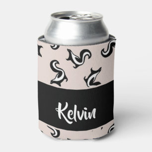 Black and white skunks on rose pink can cooler