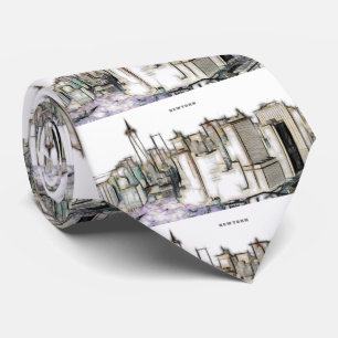 Black And White Skyline New york City Drawing Tie