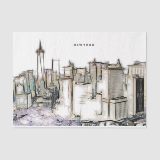 Black And White Skyline New york City Drawing Tissue Paper (Front)