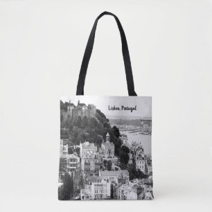 Black and White Skyline of Lisbon Portugal Tote Bag