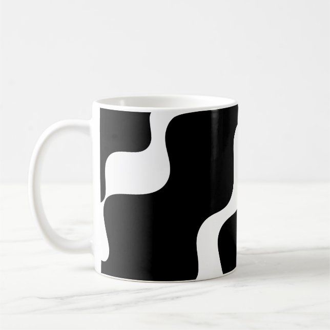 Black and white slanting waves pattern  coffee mug (Left)