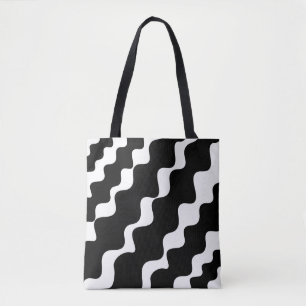 Black and white slanting waves pattern  tote bag