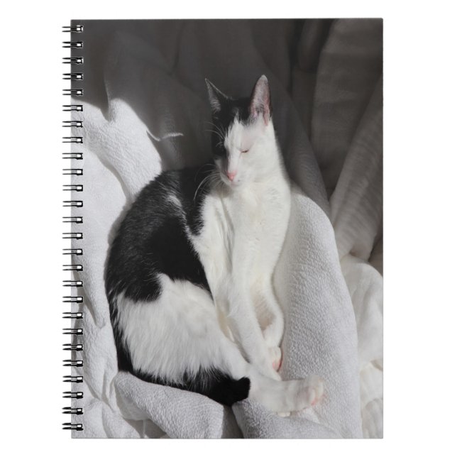 Black and White Sleeping Cat/Add Your Pet's Phot Notebook (Front)