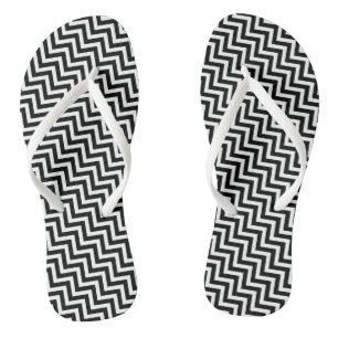 Black and White Small Diagonal Chevron Stripes Thongs