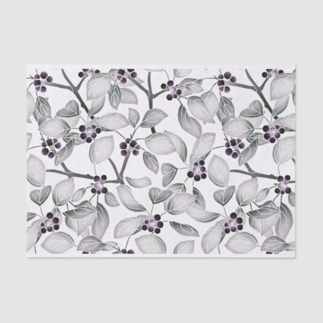 Black and White Small Grapes and Leaves Tissue Paper (Front)