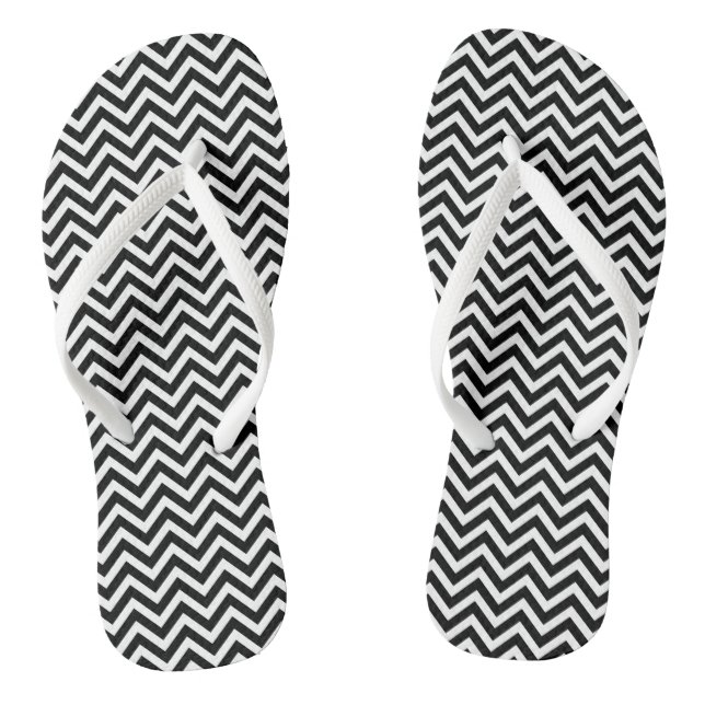 Black and White Small Size Chevron Stripes Thongs (Footbed)