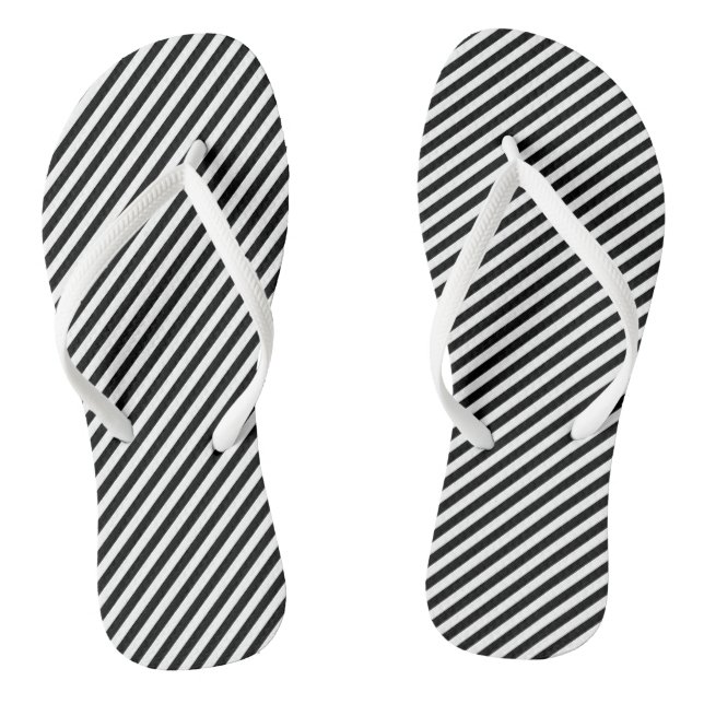 Black and White Small Size Diagonal Stripes Thongs (Footbed)
