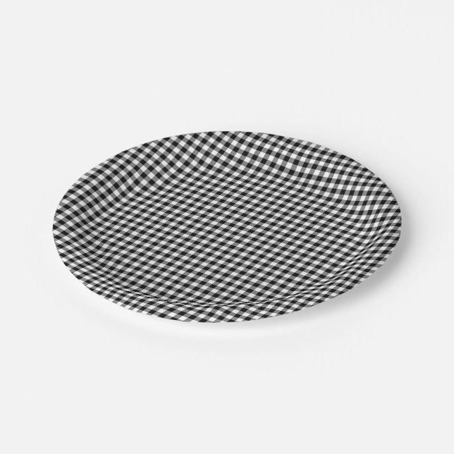 Black and White Small Size Gingham Checks Paper Plate (Angled)