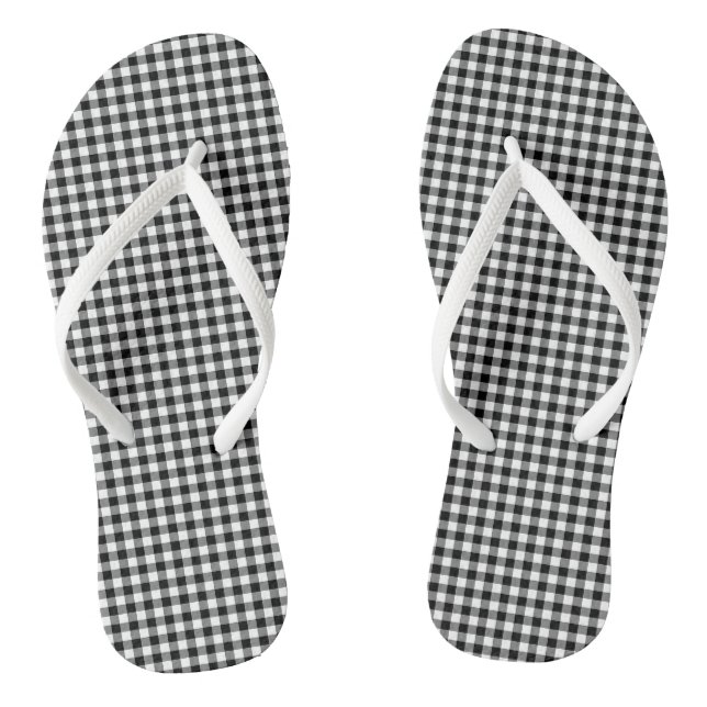 Black and White Small Size Gingham Checks Thongs (Footbed)