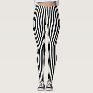 Black and White Small Size Vertical Stripes Leggings