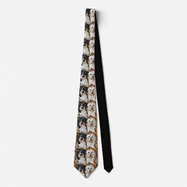 Black and White smiling Golden Doodle dogs Tie (Front)
