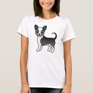 Black And White Smooth Coat Chihuahua Cartoon Dog T-Shirt