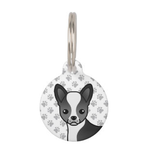 Black And White Smooth Coat Chihuahua Dog Head Pet Tag