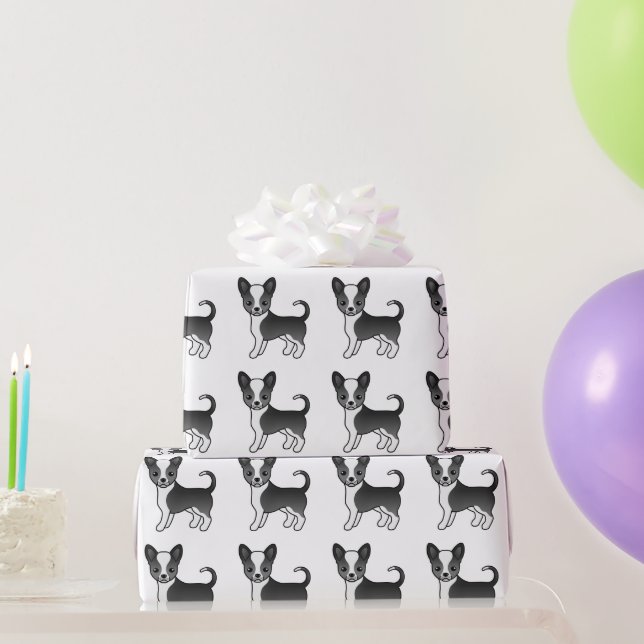 Black And White Smooth Coat Chihuahua Dog Pattern Wrapping Paper (Party Gifts)