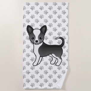 Black And White Smooth Coat Chihuahua Dog & Paws Beach Towel