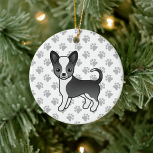 Black And White Smooth Coat Chihuahua Dog & Paws Ceramic Ornament