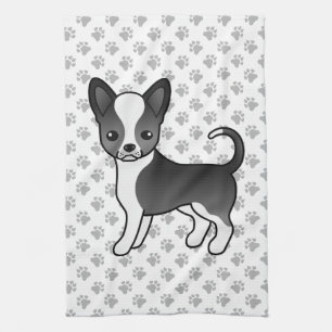 Black And White Smooth Coat Chihuahua Dog & Paws Tea Towel