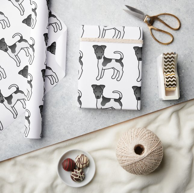 Black And White Smooth Fox Terrier Dog Pattern Wrapping Paper (Crafts)