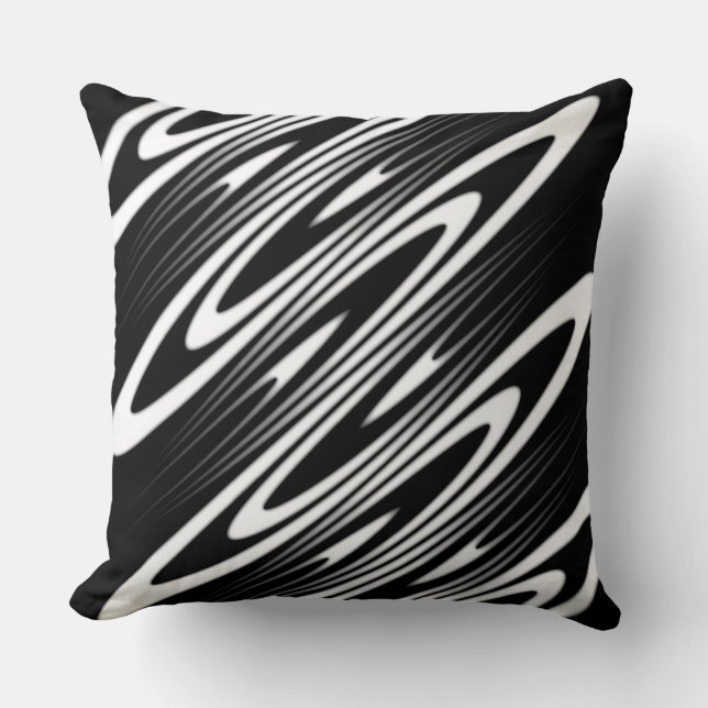 black and white smooth organic wavy pattern cushion (Front)