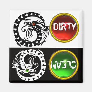 BLACK AND WHITE SNAKE DRAGONS  DIRTY CLEAN MAGNET